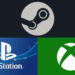 Steam, PlayStation, and Xbox logos