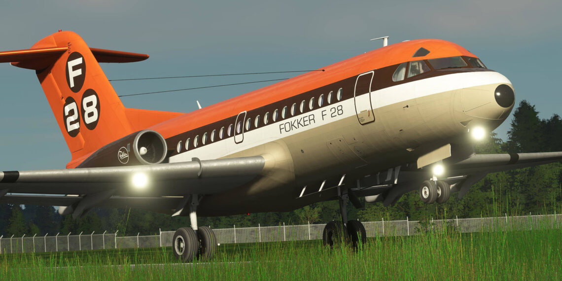 Fokker F28 Fellowship for Microsoft Flight Simulator during a take off