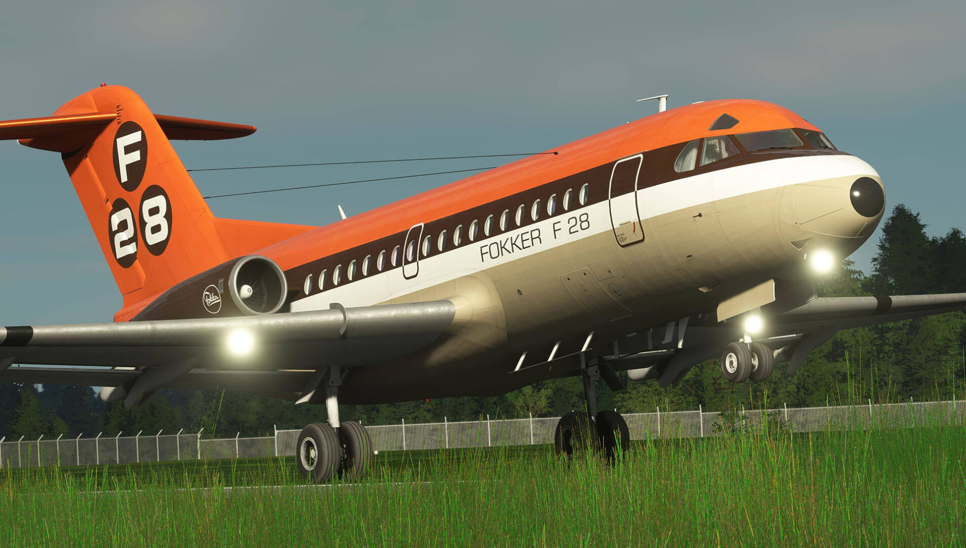 Fokker F28 Fellowship for Microsoft Flight Simulator during a take off