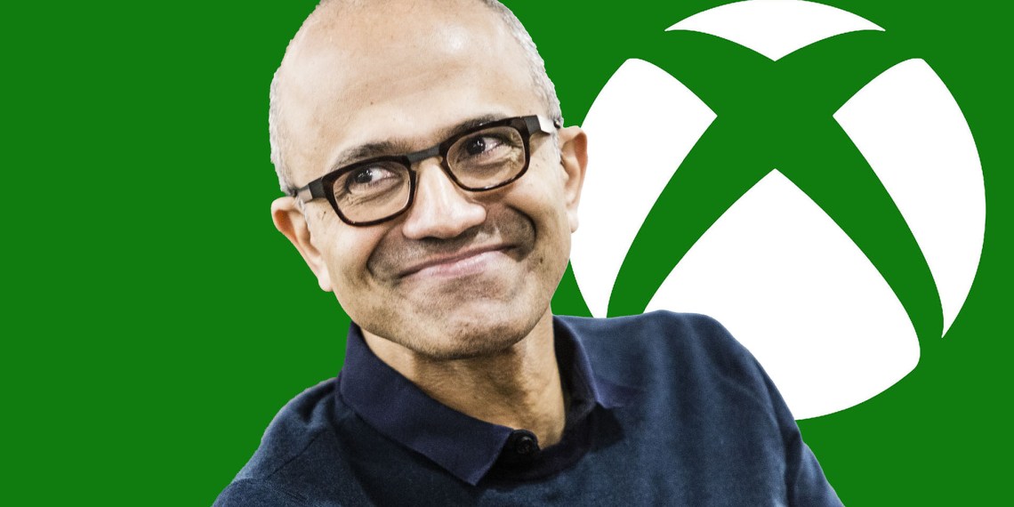 Satya Nadella and Xbox Logo