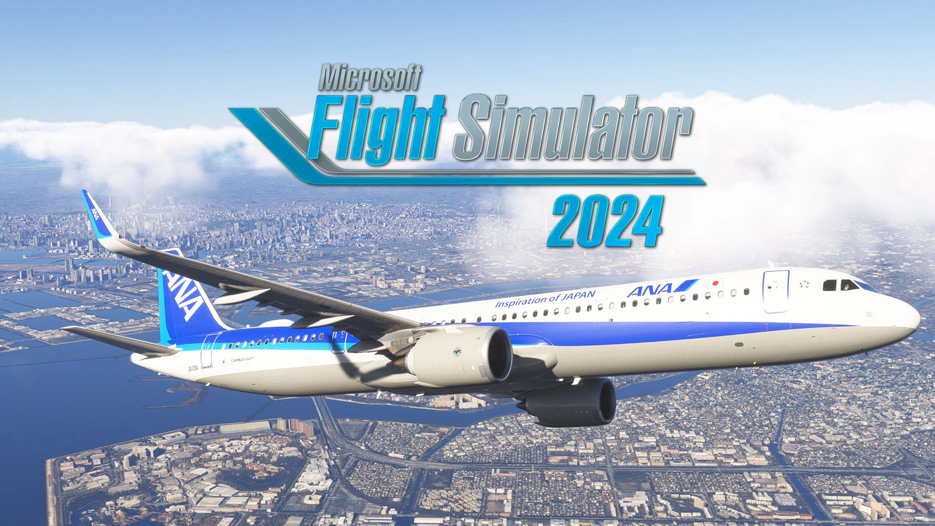 ANA A321 flying over Tokyo in Microsoft Flight Simulator 2024