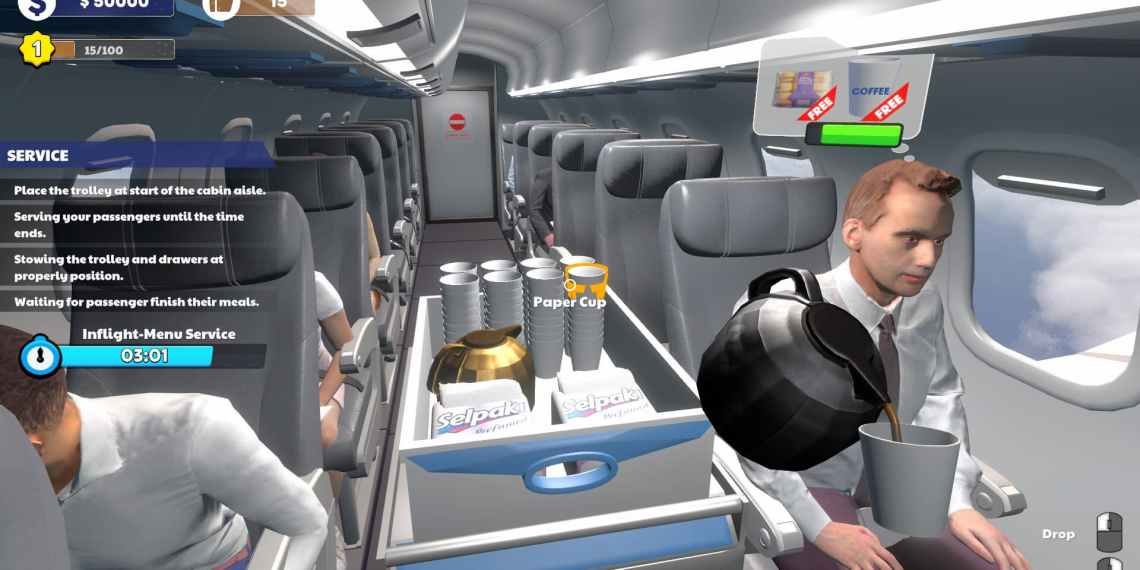 pouring coffee in Cabin Crew Life Simulator