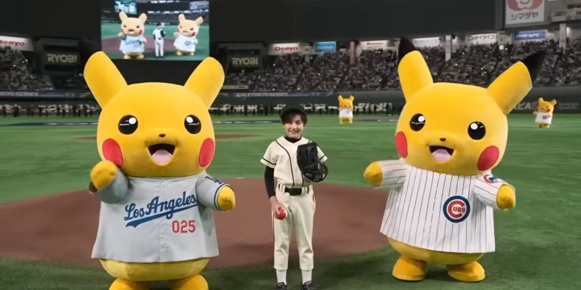 Pikachu from Pokémon at the MLB Tokyo Series 2025 Opening Ceremony