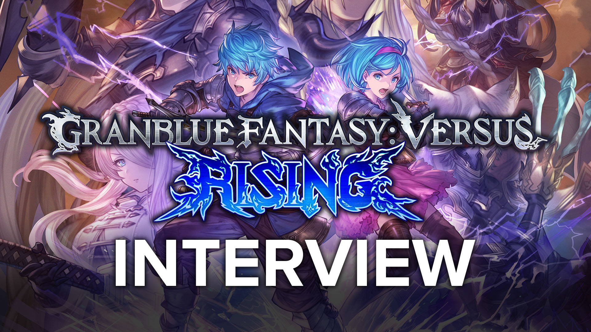 Granblue Fantasy Versus: Rising key art with logo and "Interview" lettering