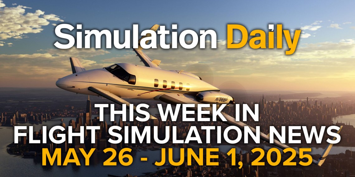 Beechcraft Starship Over New York with Simulation Daily Logo and "This Week in Flight Simulation News May 26 - June 1"