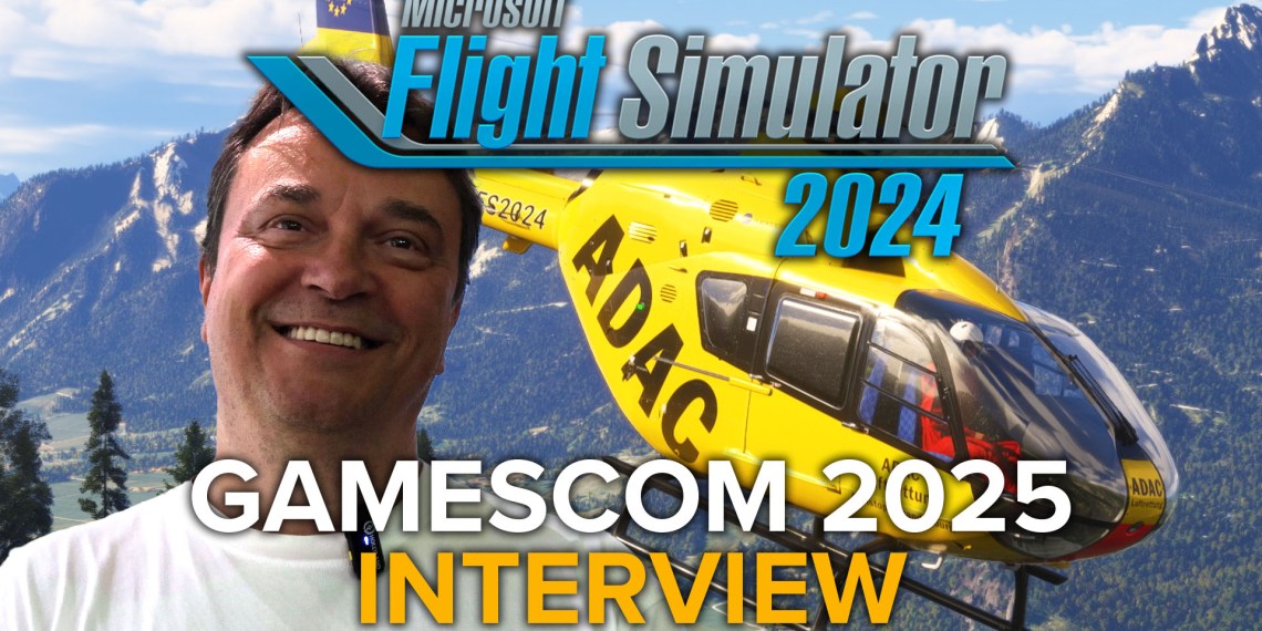Microsoft Flight Simulator 2024 Gamescom 2025 Interview witth Jorg Neumann and image of the Eurocpter EC135