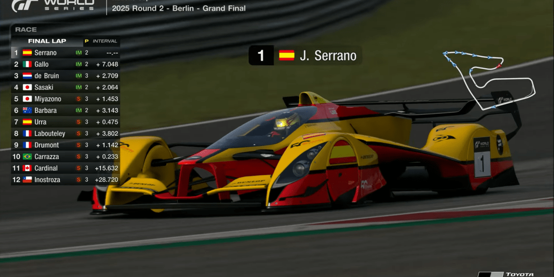 Gran Turismo 7 World Series Round 2 - Jose Serrano races toward the finish line.