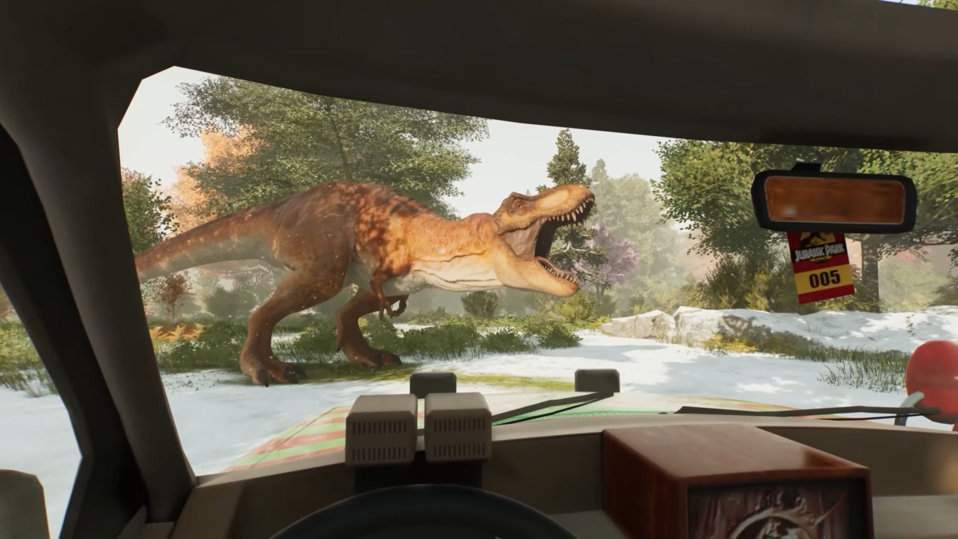 Jurassic World Evolution 2 TRex Roars from Car