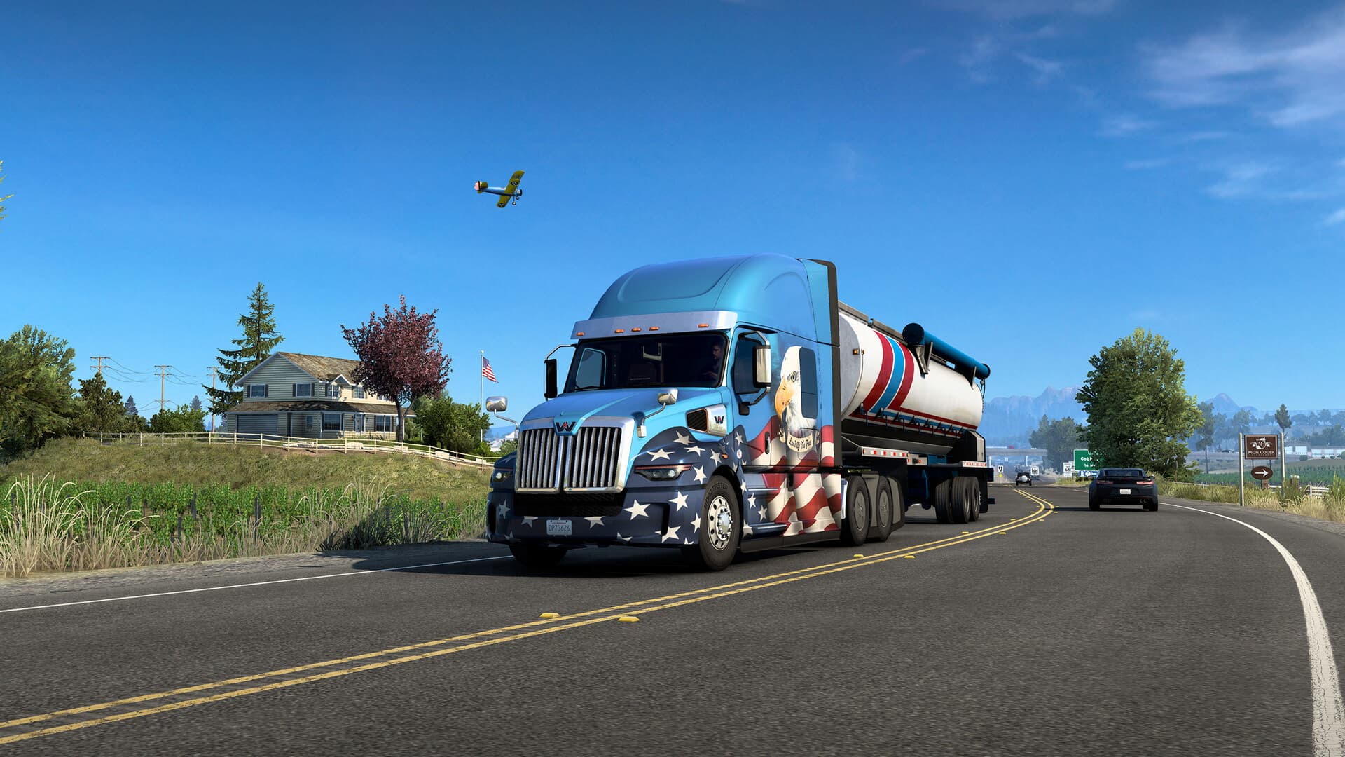 American Truck Simulator truck with eagle and flag