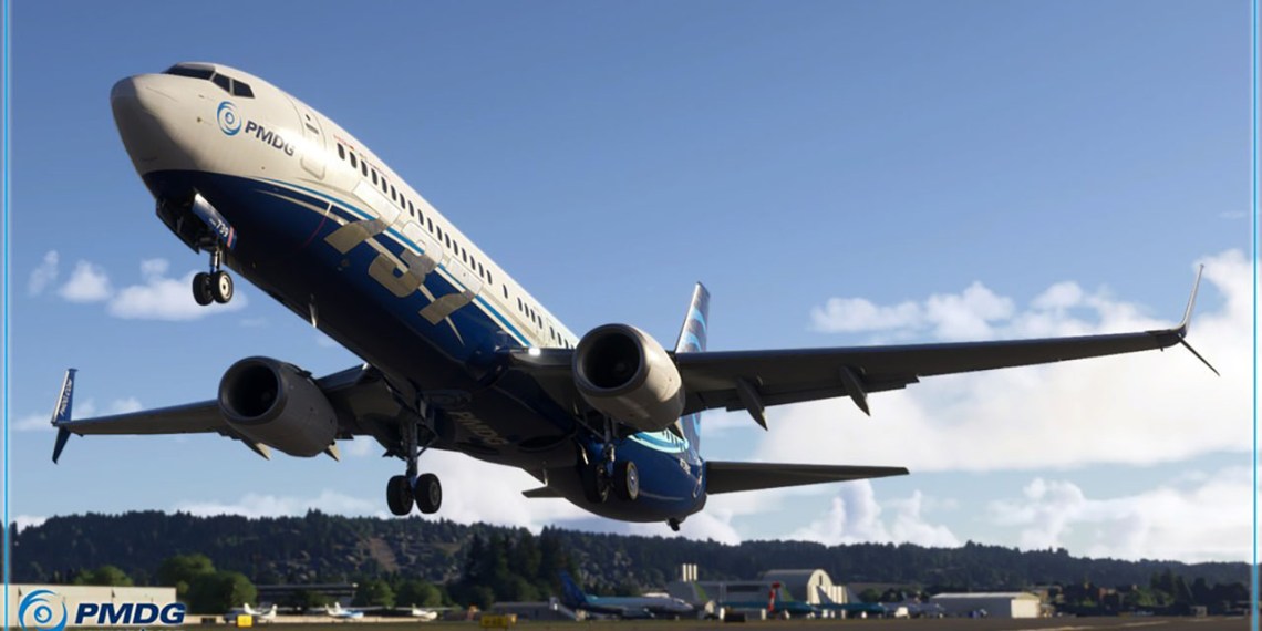 A flight Simulation scene: Microsoft Flight Simulator PMDG 737 900