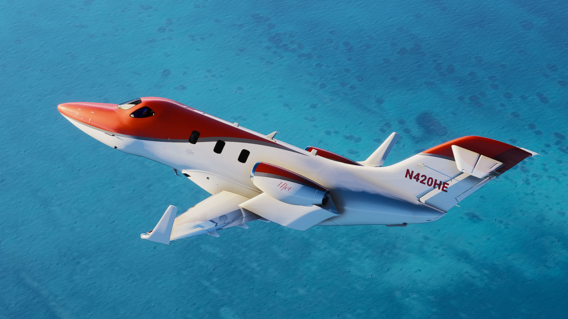 A flight simulation scene: the Honda Jet for Microsoft Flight Simulator 2024