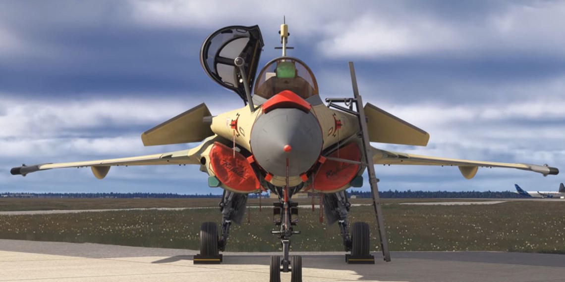 a Flight simulation scene: Microsoft Flight Simulator 2024 Rafale