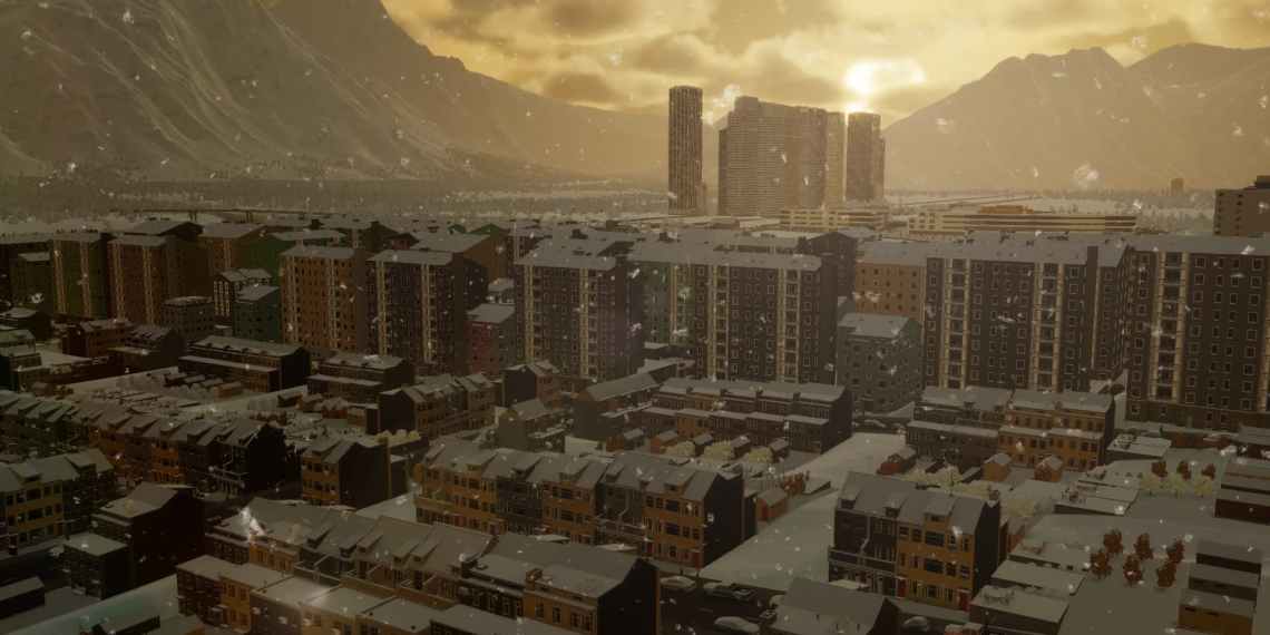 Cities Skylines 2 snowing in city