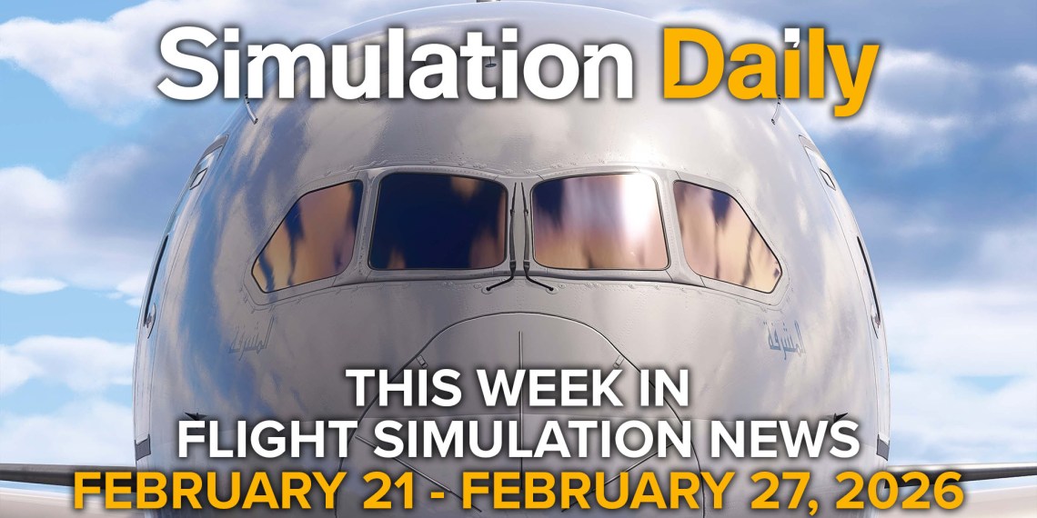 The nose of a Boeing 787-9 in Qatar livery with Simulation Daily logo and "This week in flight simulation news" title with date.