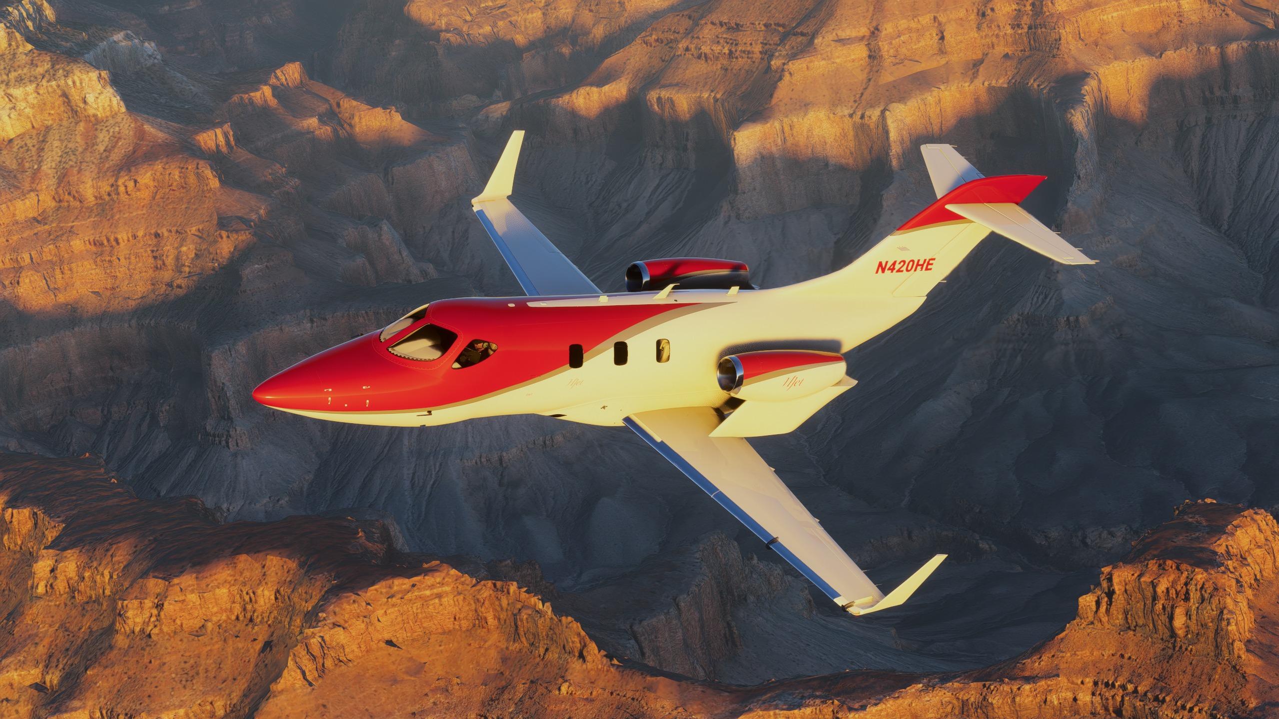 A flight simulation scene: Microsoft Flight Simulator 2024 Honda Jet