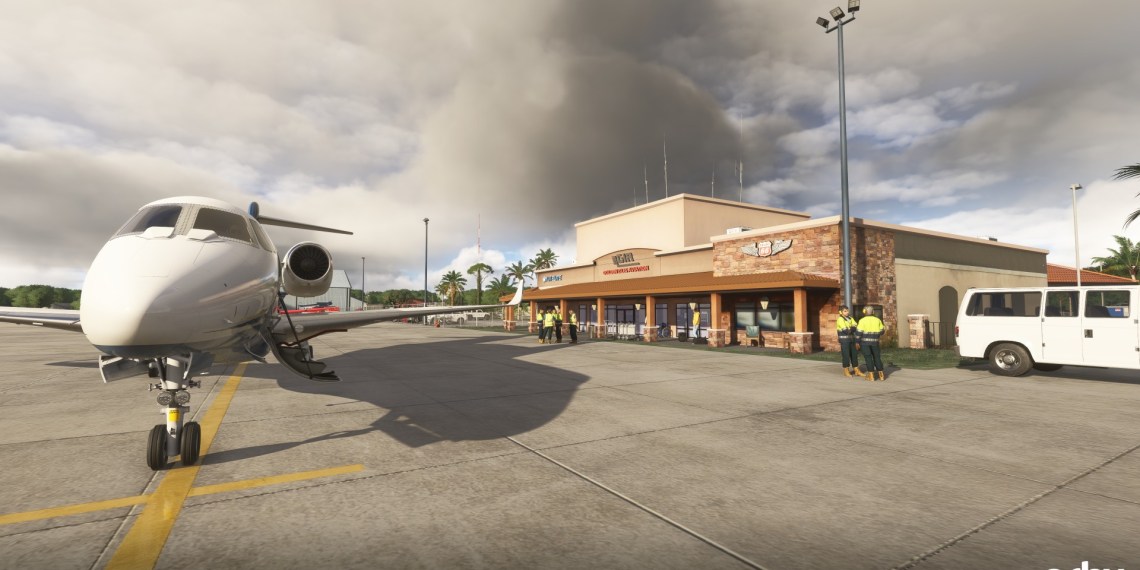 A flight simulation scene: Microsoft Flight Simulator 2024 McKinnon St. Simons Island Airport