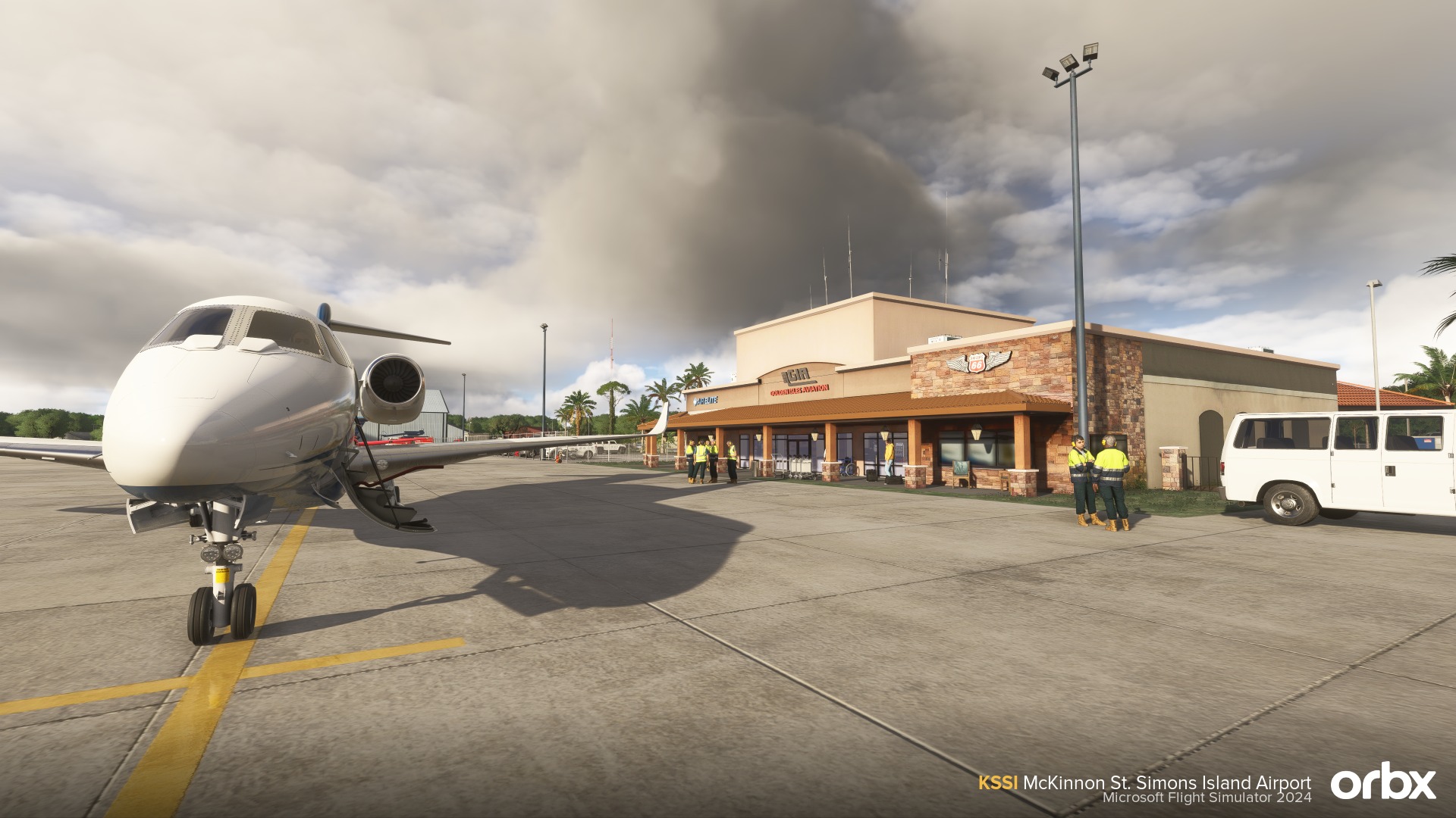 A flight simulation scene: Microsoft Flight Simulator 2024 McKinnon St. Simons Island Airport