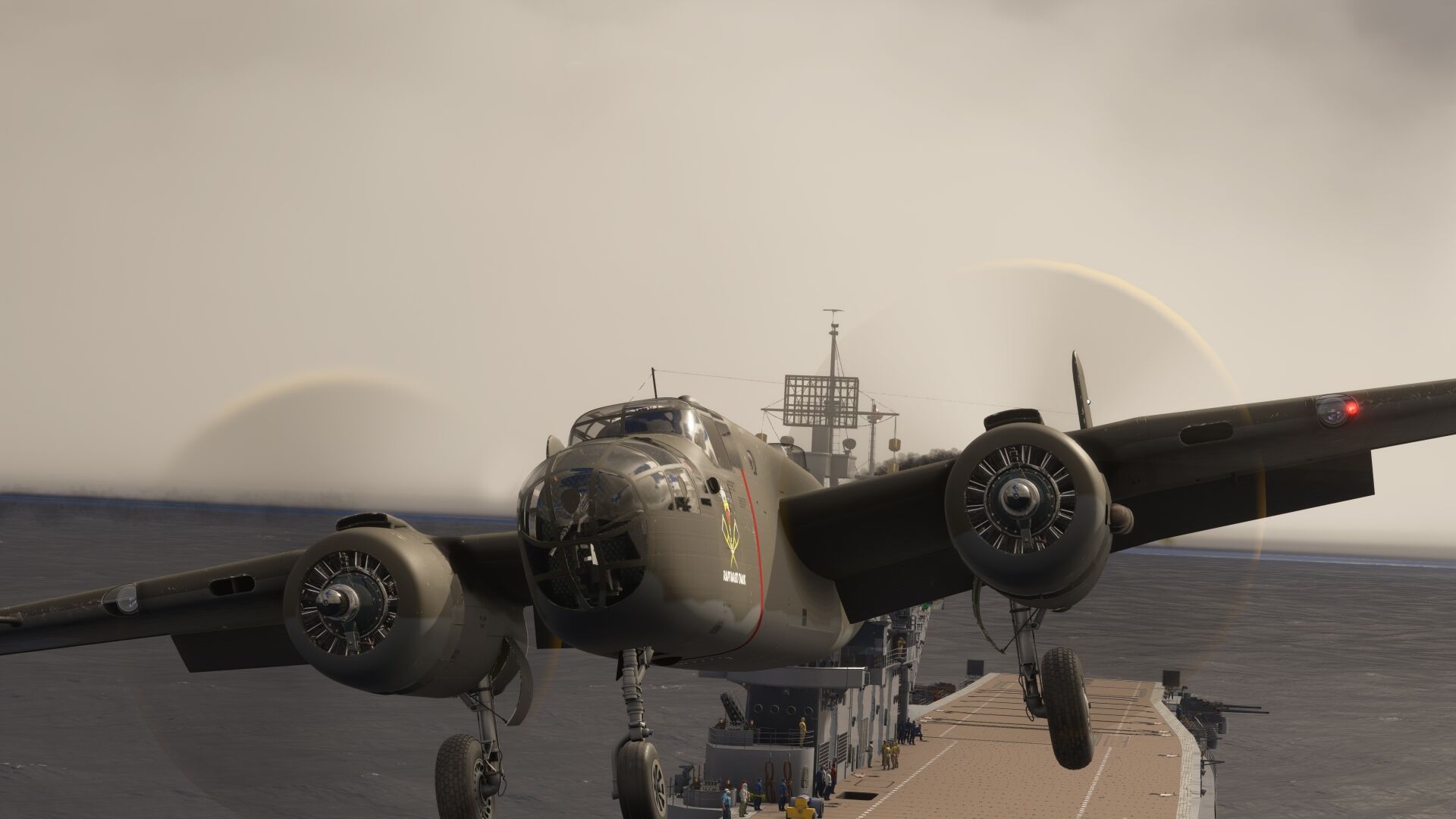 A flight simulation scene: Microsoft Flight Simulator B-25 Doolittle