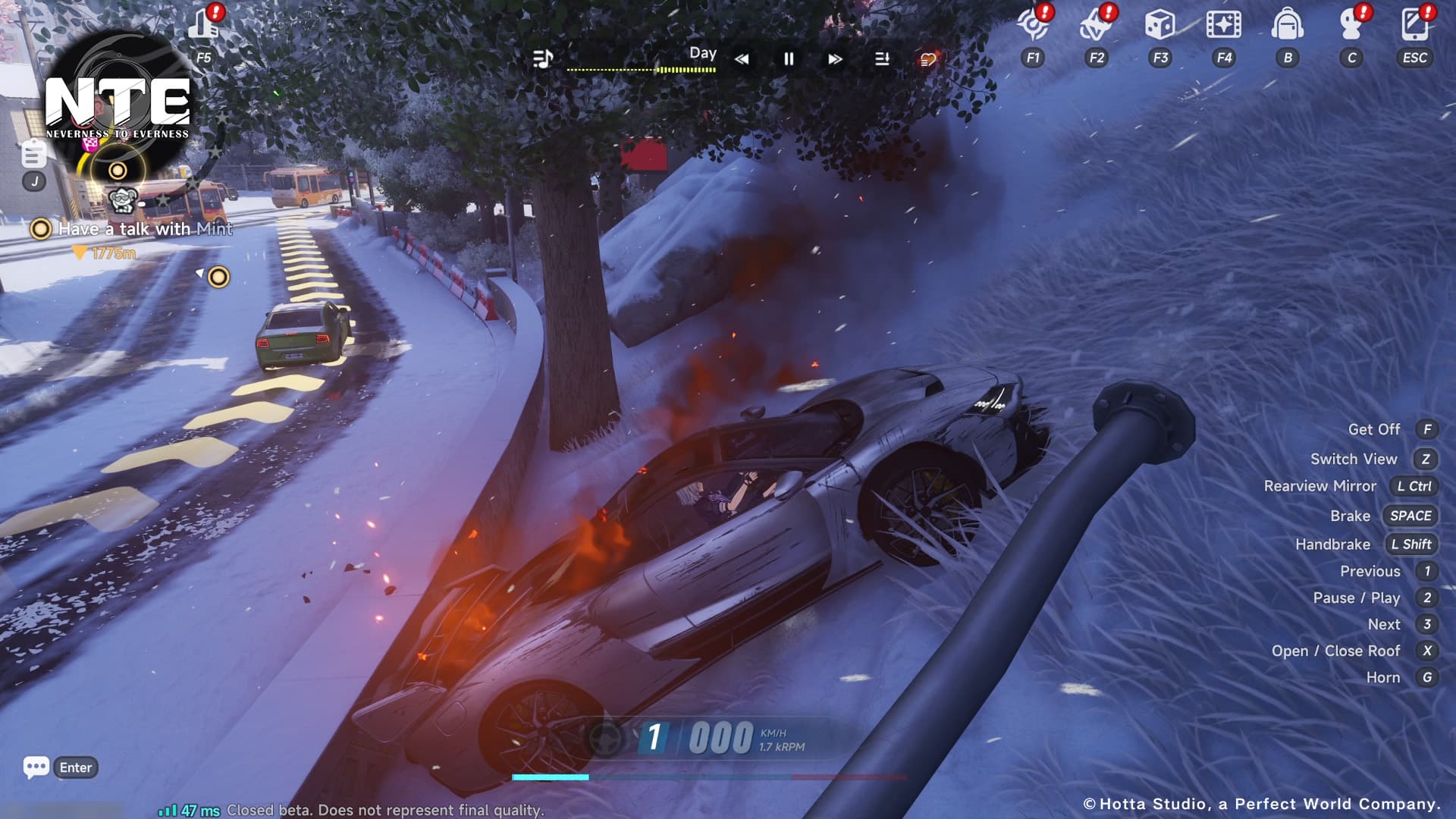 Car on fire Never to Everness