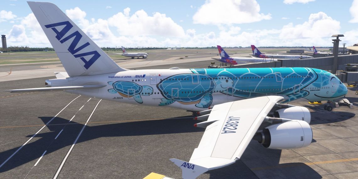 A flight simulation scene: Microsoft Flight Simulator 2024 A380