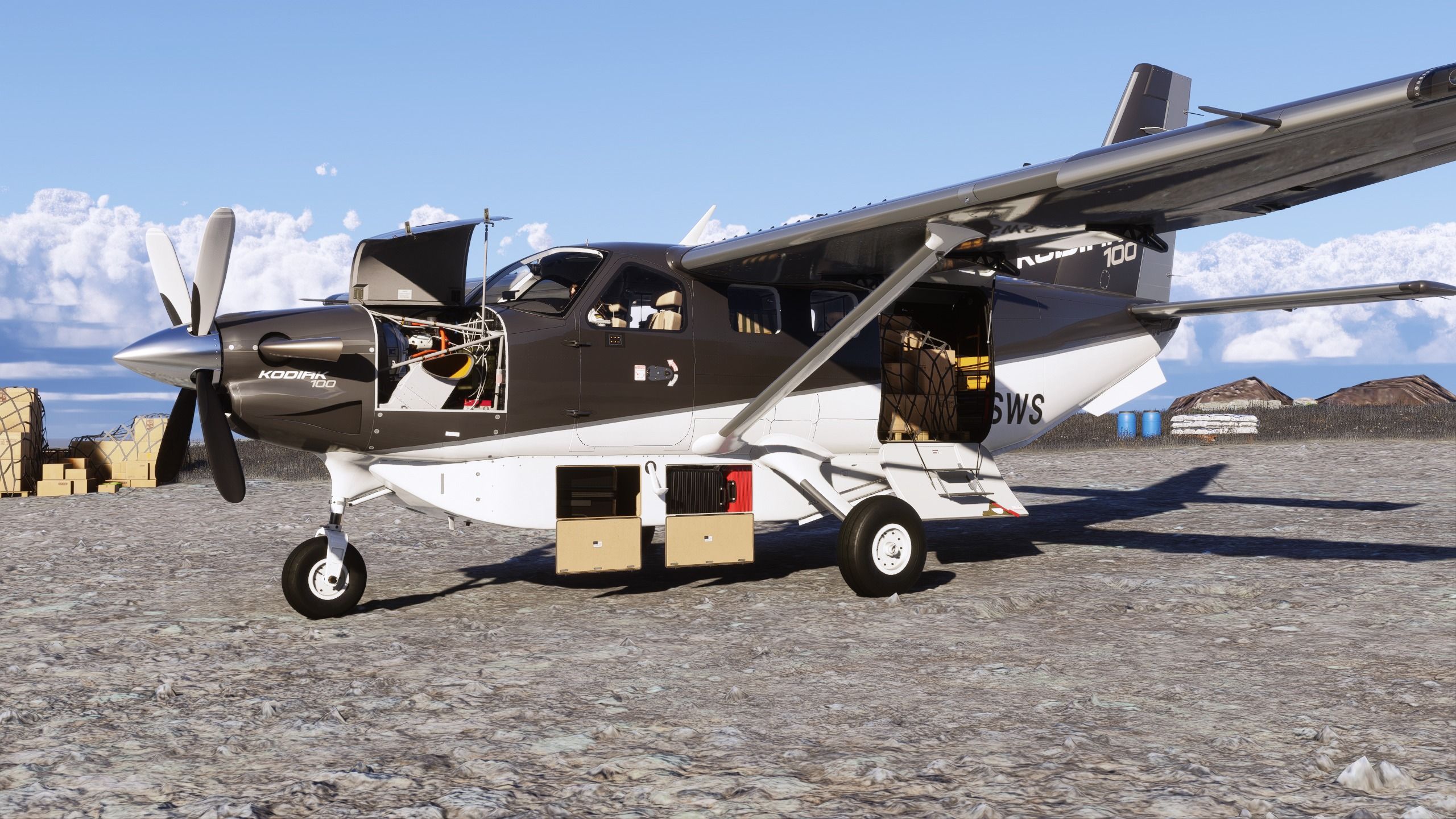 A flight simulation scene: Microsoft Flight Simulator 2024 Kodiak 100