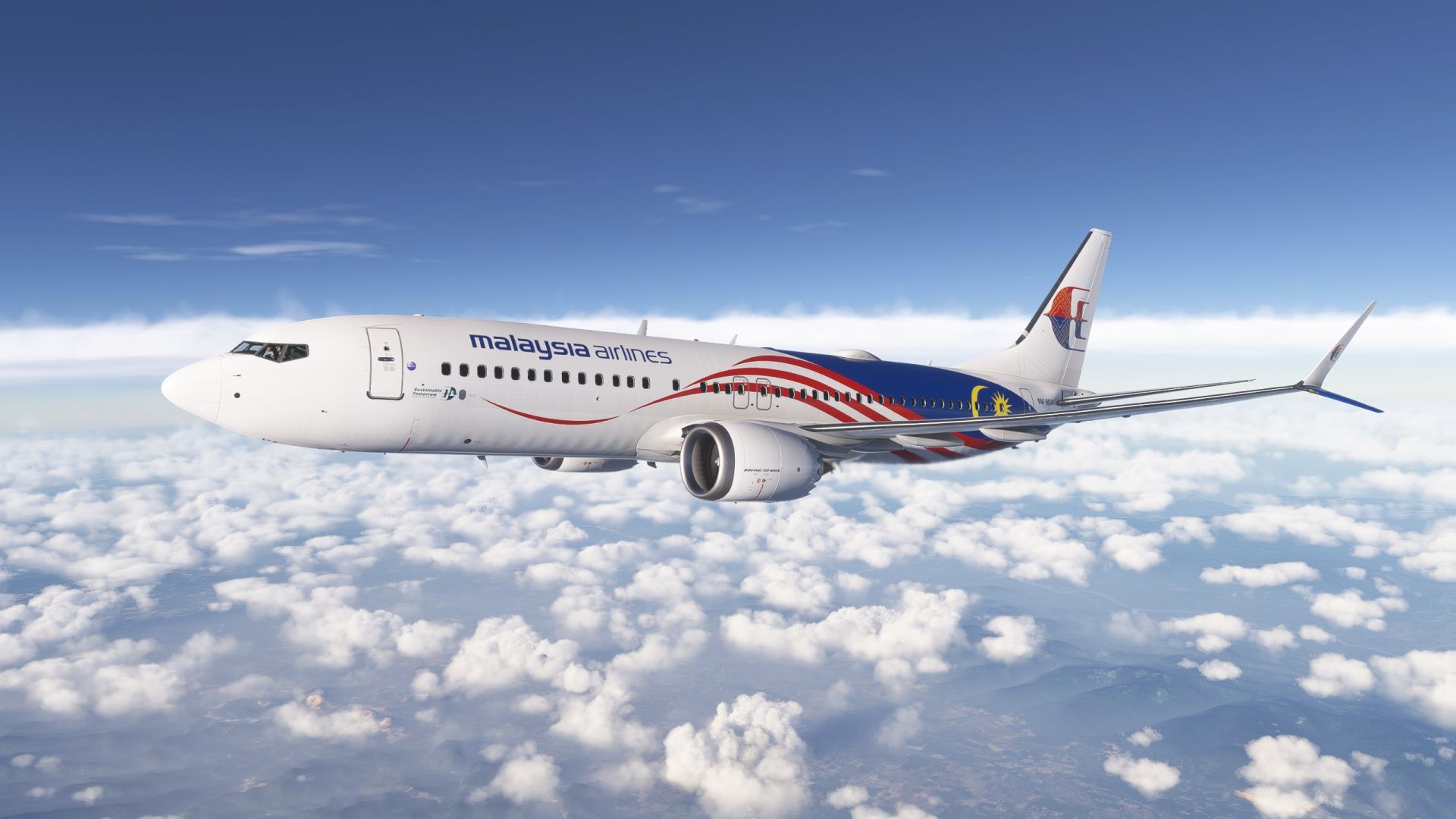 A flight simulation scene: Microsoft Flight Simulator 2024 Malaysia Boeing 737 MAX