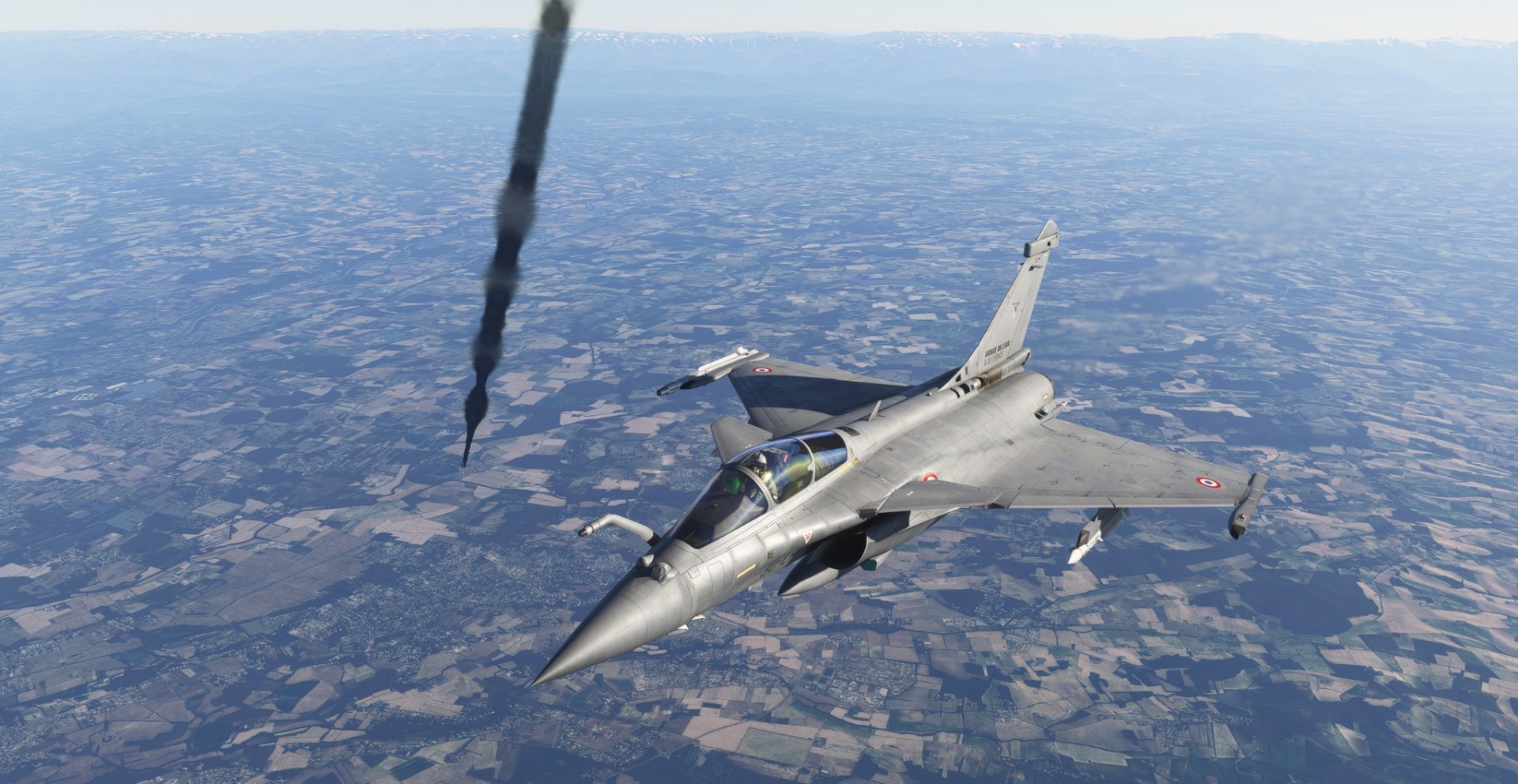 A flight simulation scene: Microsoft Flight Simulator 2024 Rafale