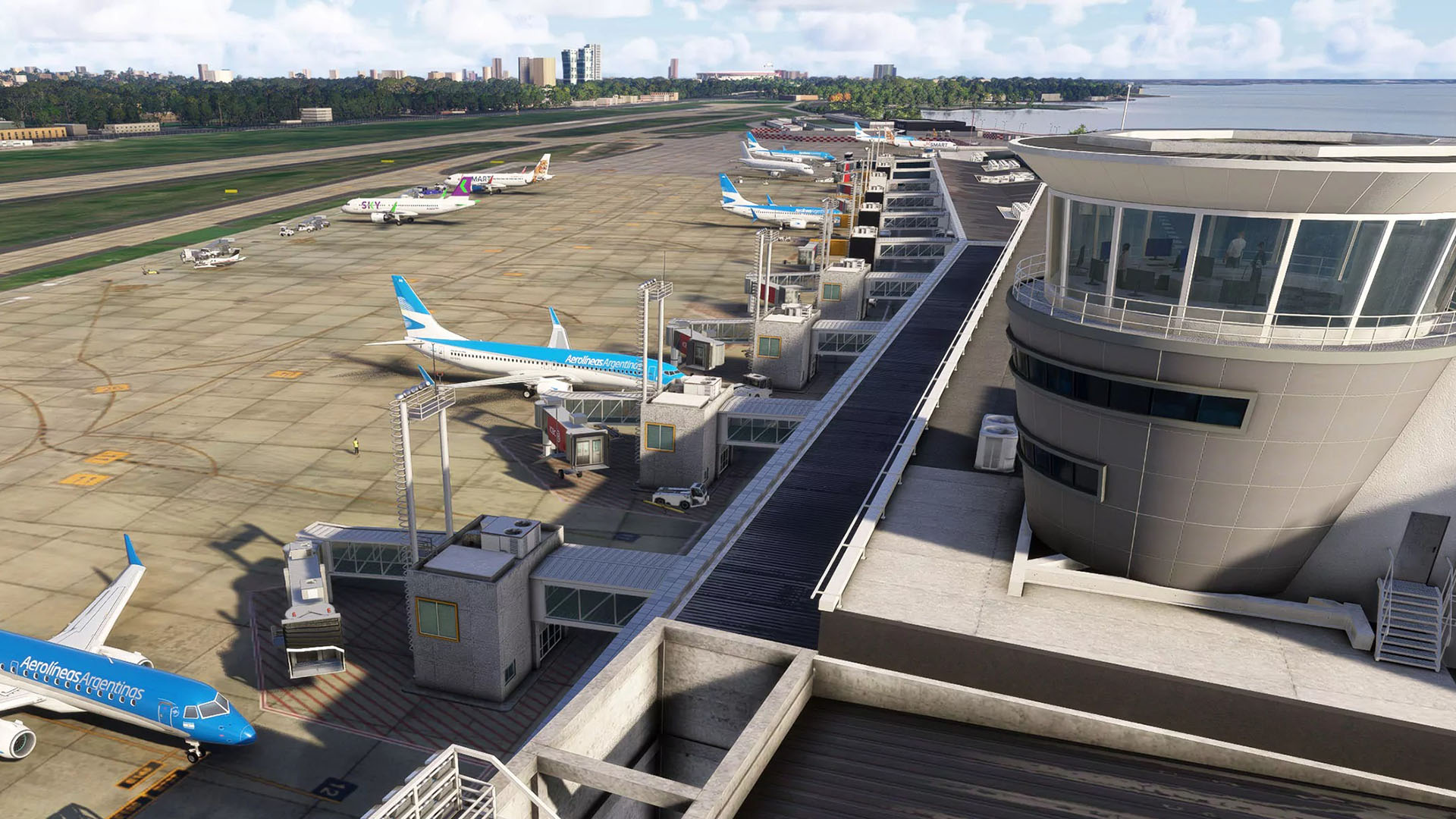 A flight simulation scene: Microsoft Flight Simulator 2024 ​Jorge Newbery Airport