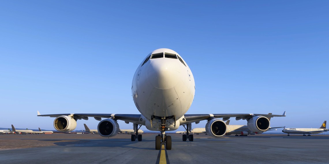 A flight simulation scene: Microsoft Flight Simulator Airbus A340