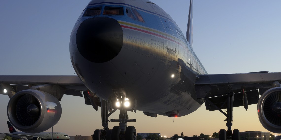 A flight simulation scene: Microsoft Flight Simulator Airbus A300B4