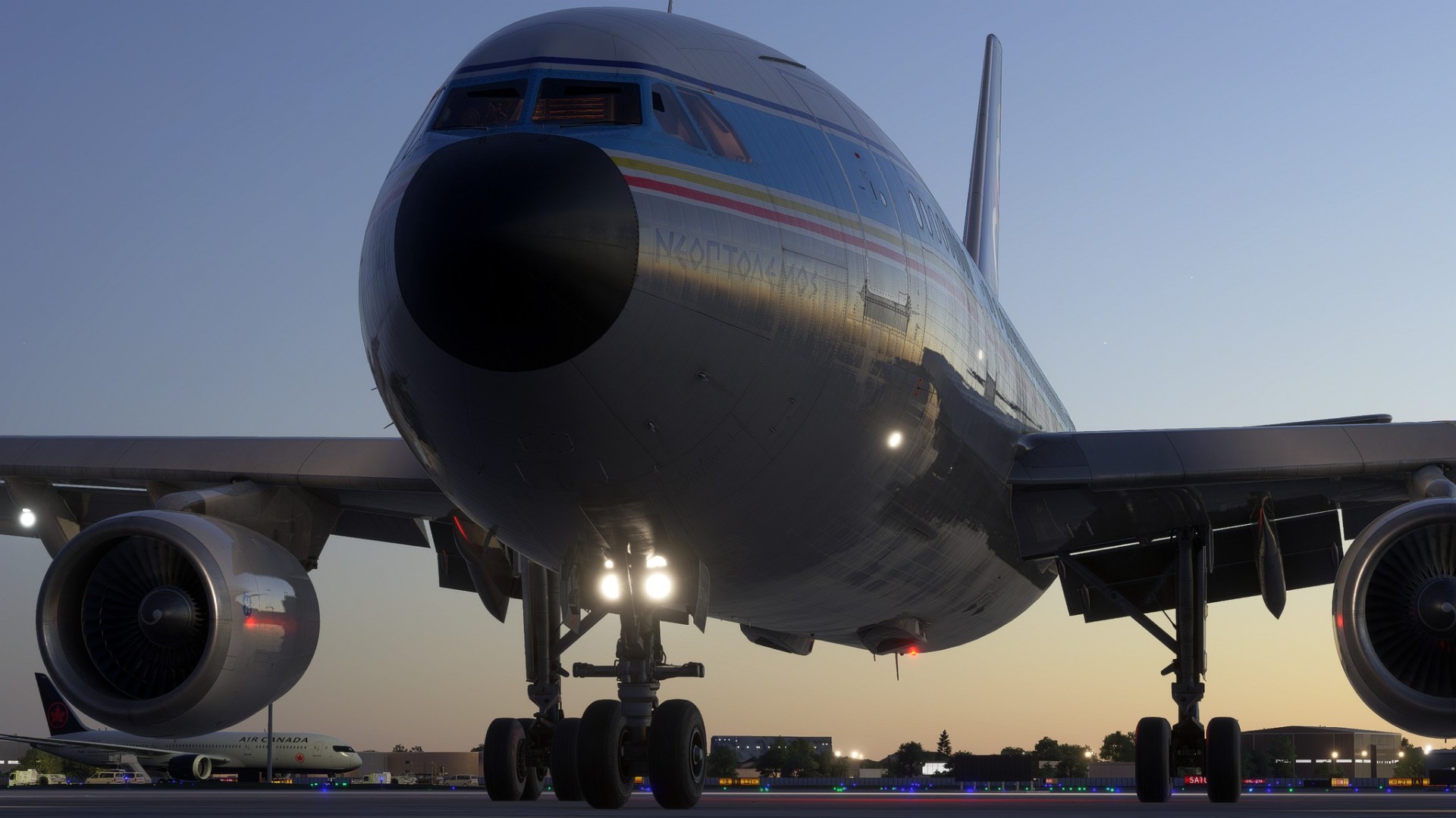 A flight simulation scene: Microsoft Flight Simulator Airbus A300B4