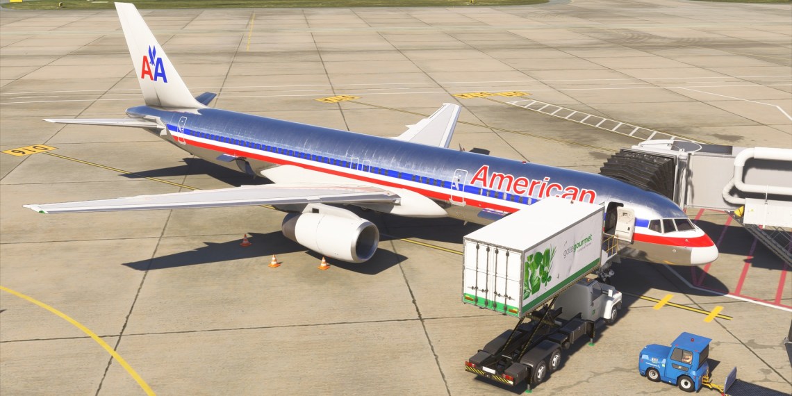 A flight simulation scene: Microsoft Flight Simulator Boeing 757