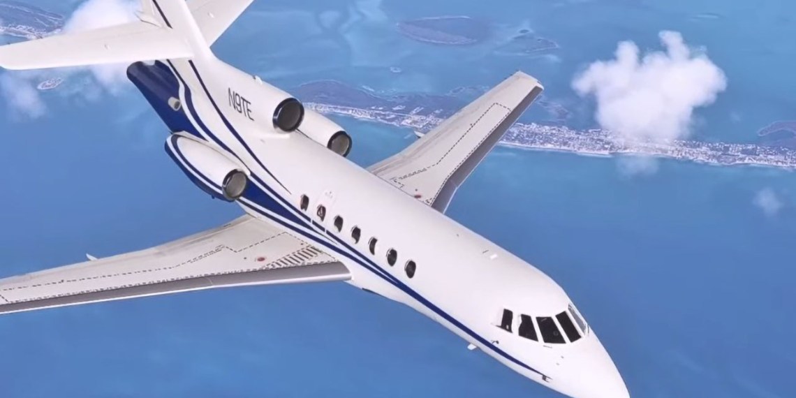 A flight simulation scene: Microsoft Flight Simulator Falcon 50