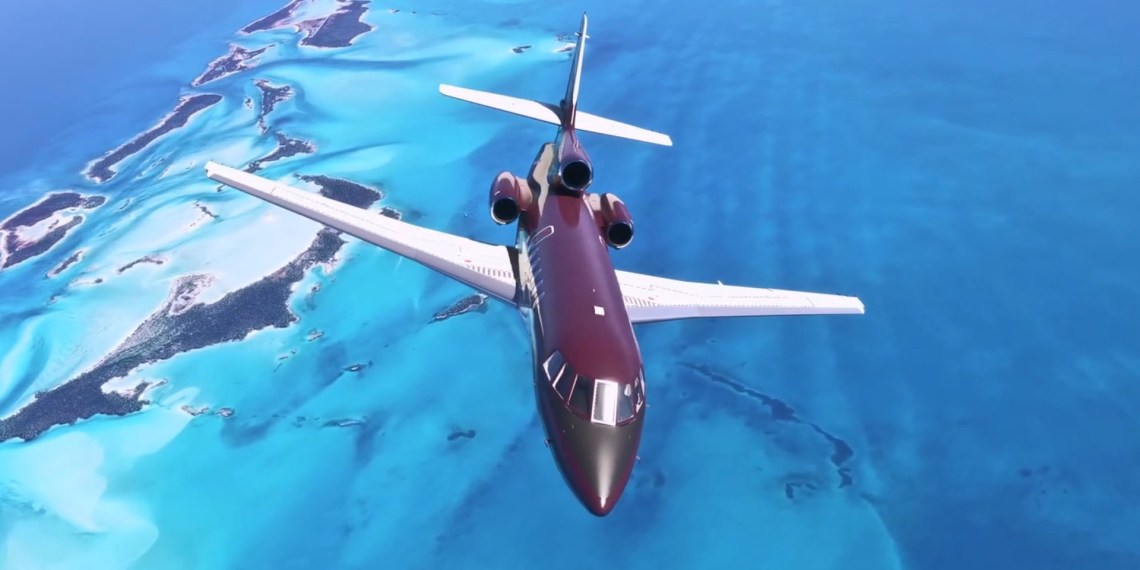 A flight simulation scene: Microsoft Flight Simulator Falcon 50