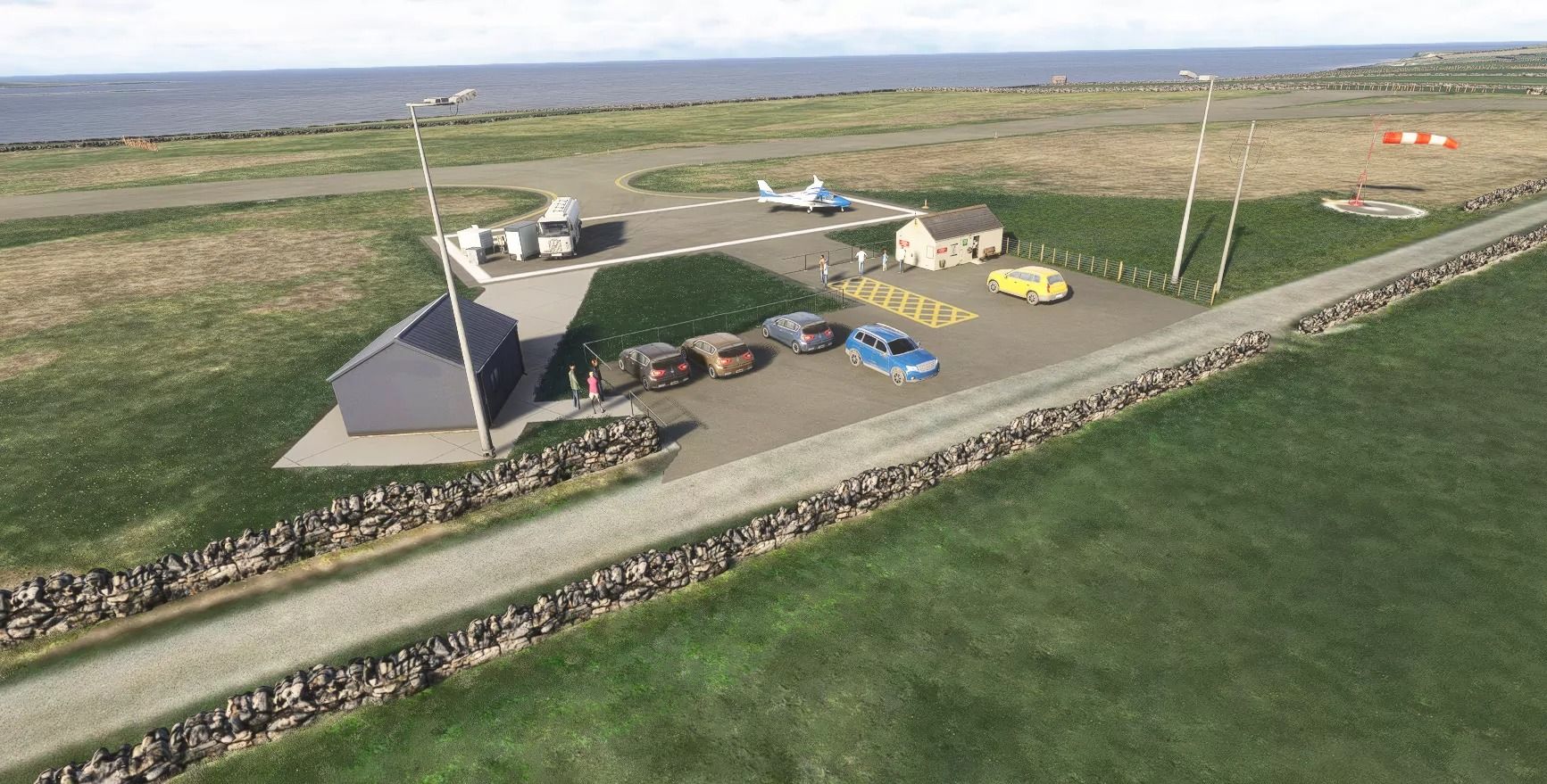 A flight simulation scene: Microsoft Flight Simulator Papa Westray