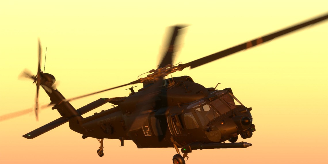 A flight simulation scene: UH-60M for Microsoft Flight Simulator 2024 and MSFS 2020