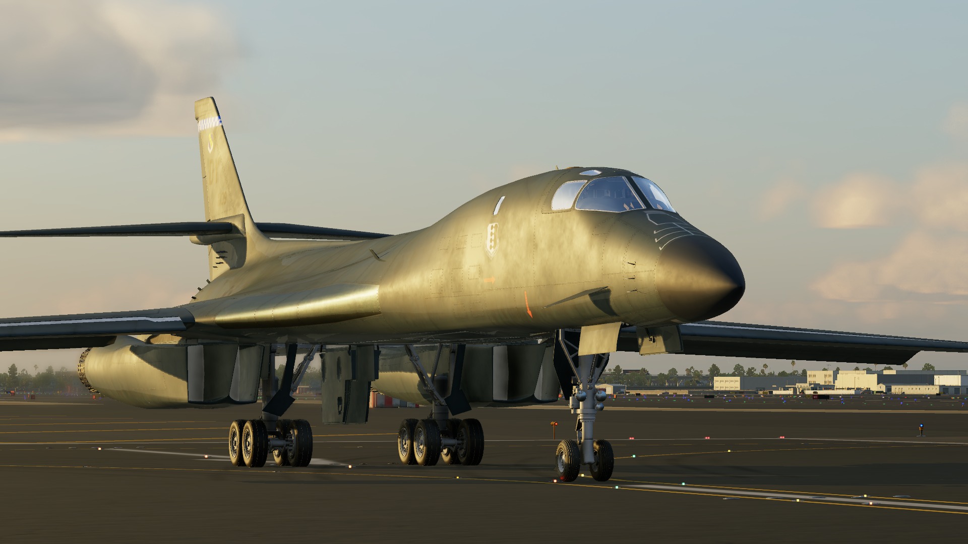 A flight simulation scene: X-Plane B-1 Lancer
