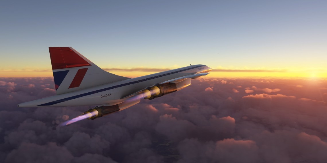 A flight simulation scene: Microsoft Flight Simulator 2024 Concorde
