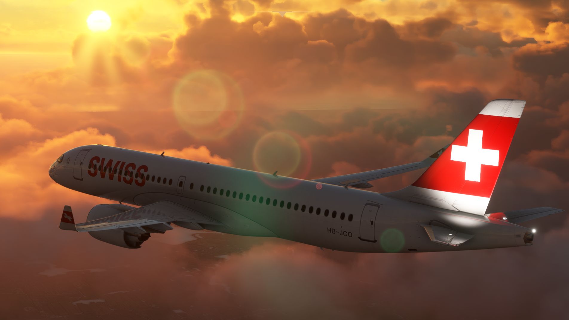 A flight simulation scene: Microsoft Flight Simulator A220