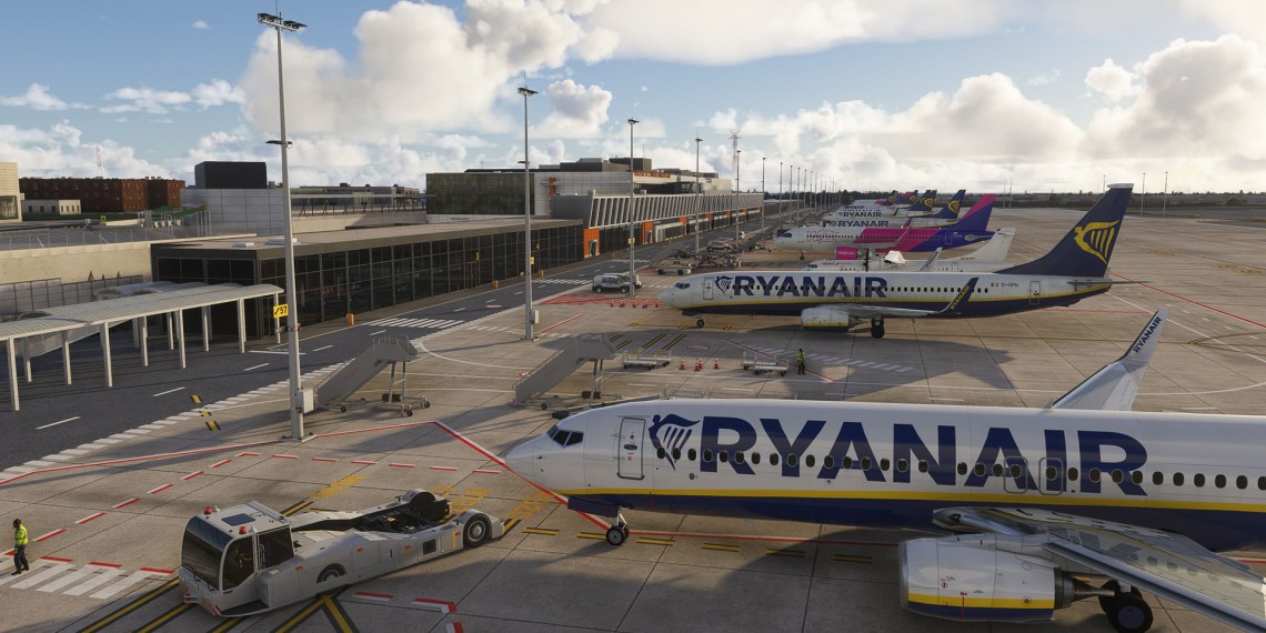 A flight siumiulation scene: Microsoft Flight Simulator Brussels