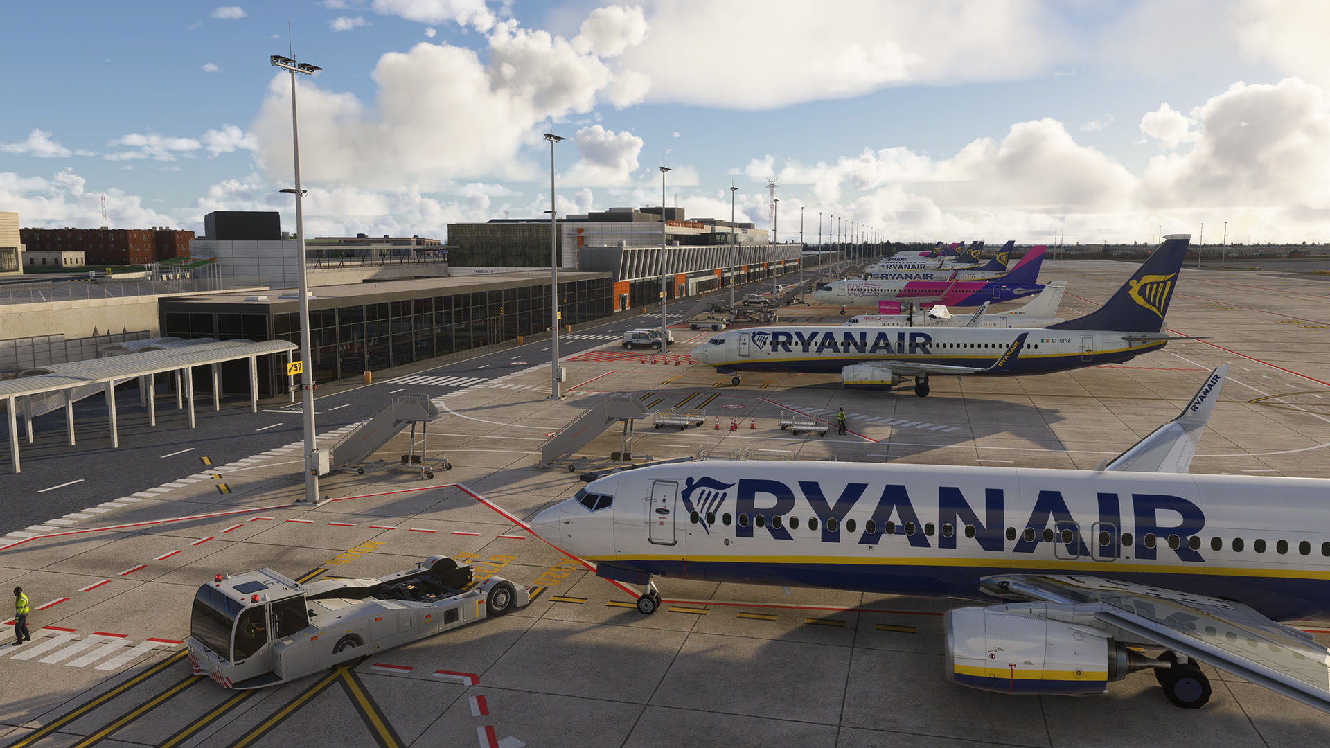 A flight siumiulation scene: Microsoft Flight Simulator Brussels