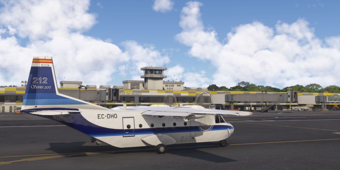 A flight simulation scene: Microsoft Flight Simulator Casa C-212-200