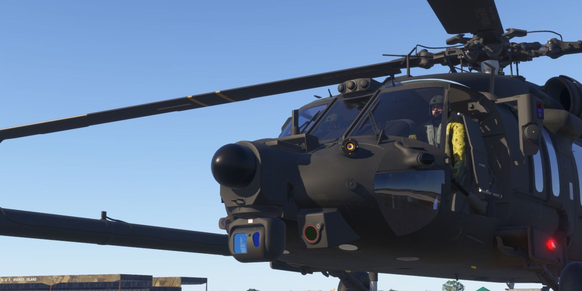 A flight simulation scene: Microsoft Flight Simulator UH-60M