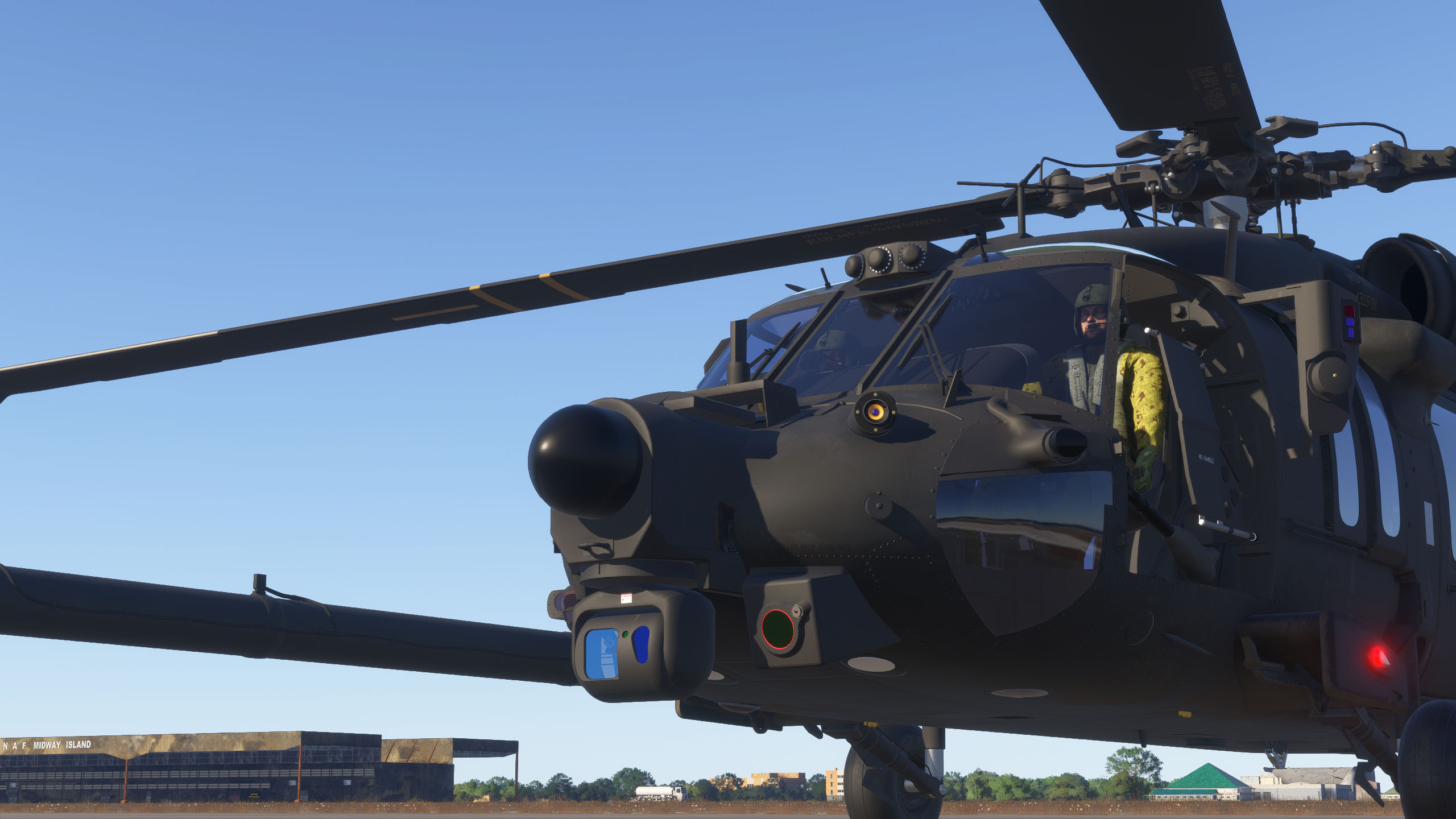 A flight simulation scene: Microsoft Flight Simulator UH-60M