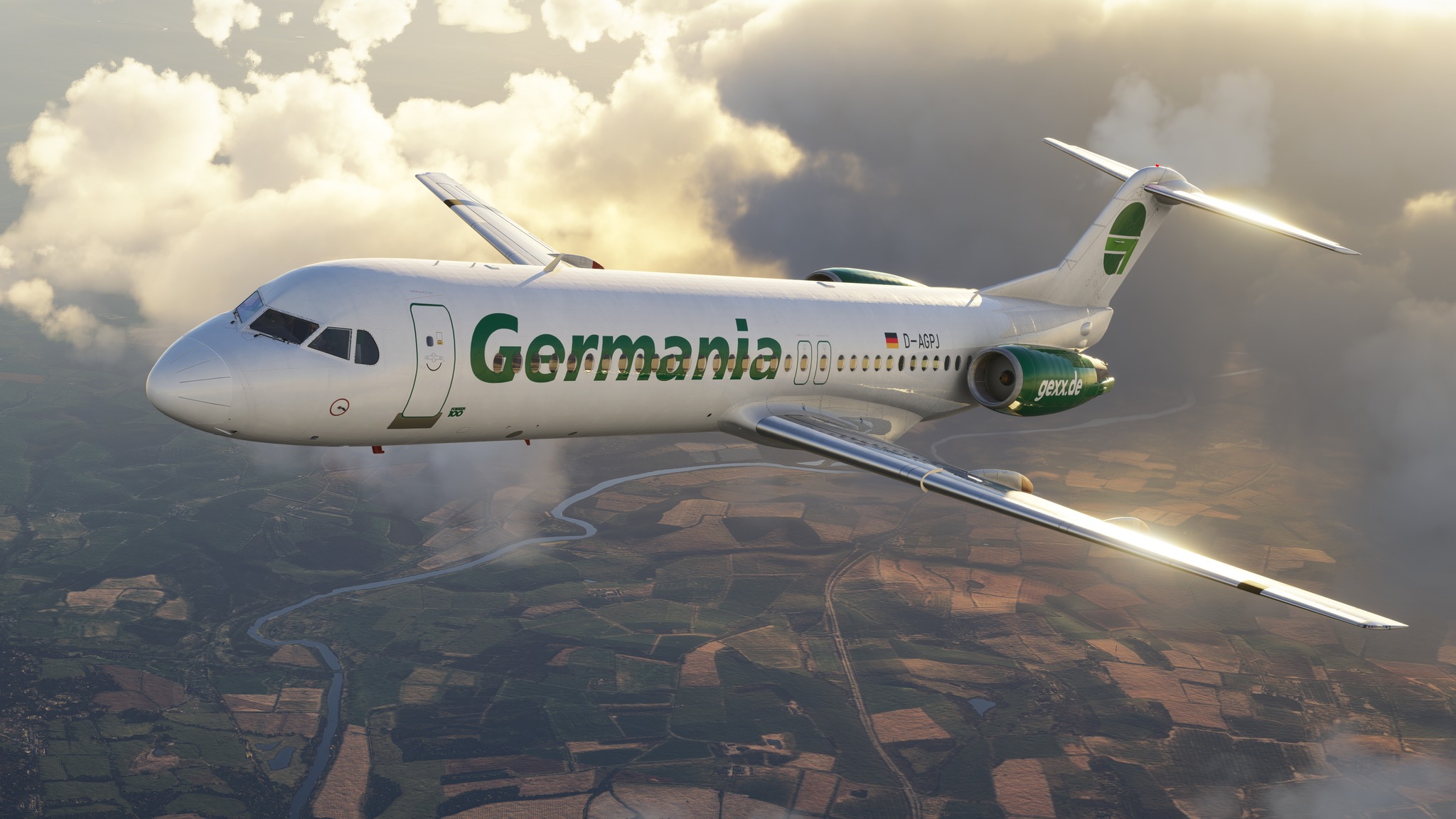 A flight simulation scene: Microsoft Flight Simulator fokker F100