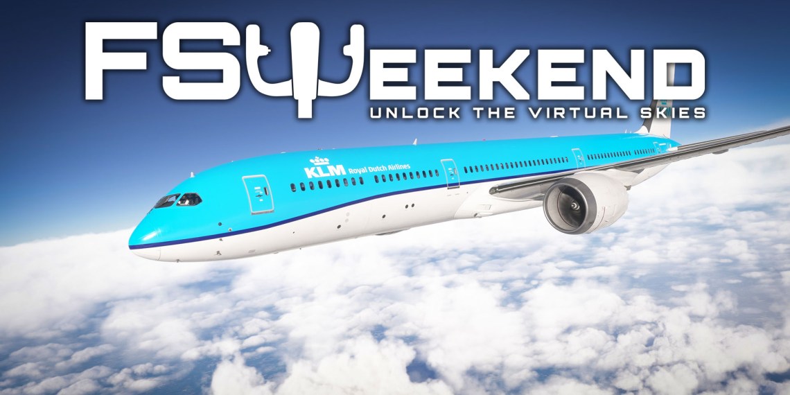 FlightSimWeekend Logo with KLM 787 in Microsoft Flight Simulator 2024