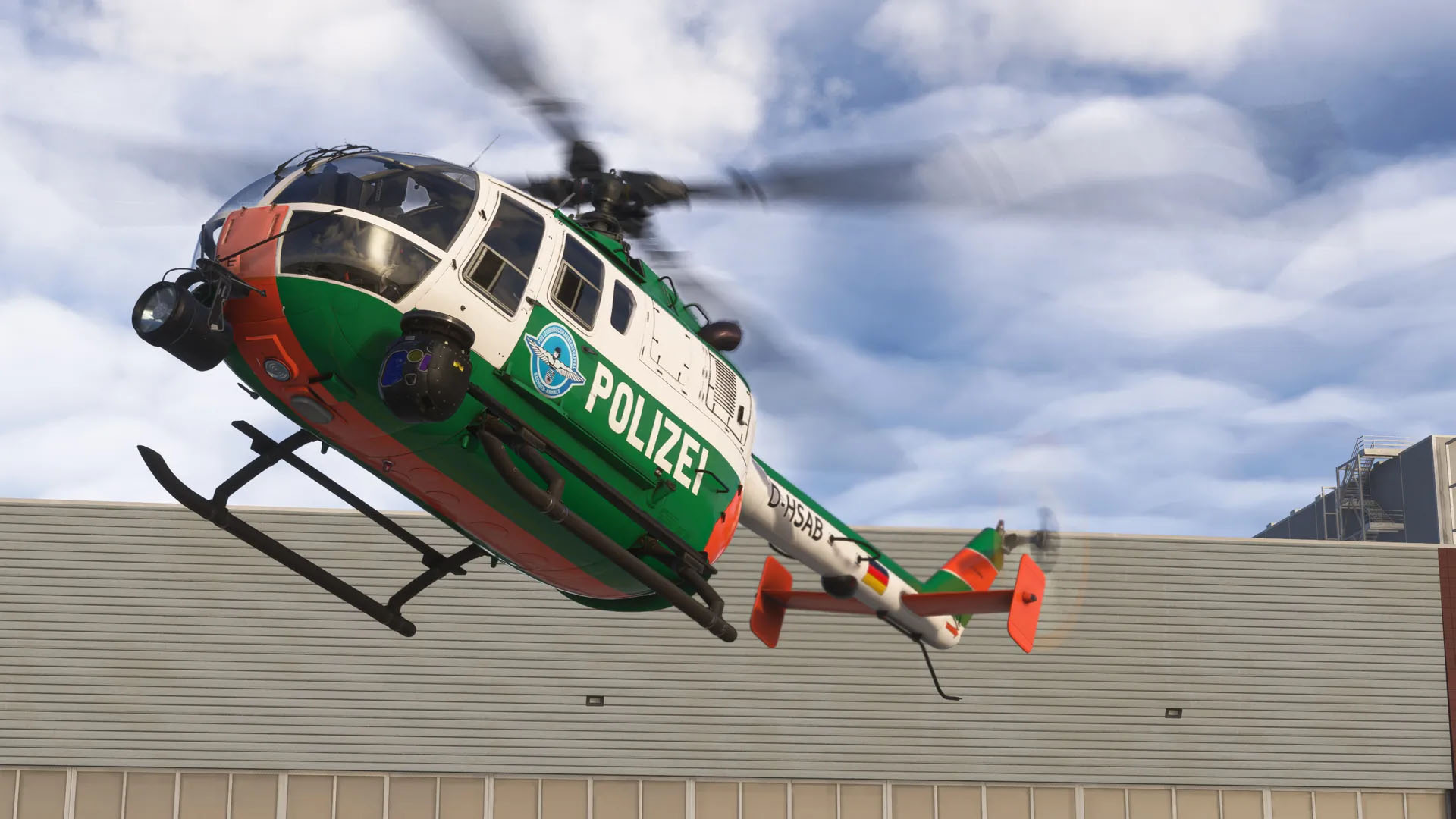 A flight simulation scene: Microsoft Flight Simulator 2024 MBB BO 105