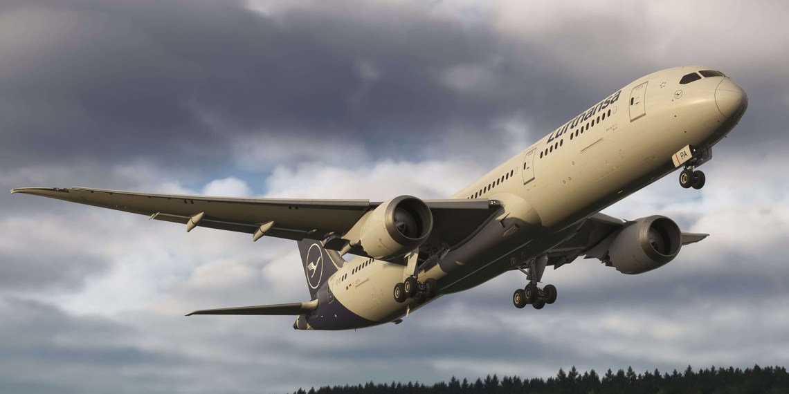 A flight simulation scene: Microsoft Flight Simulator 2024 Vector Boeing 787