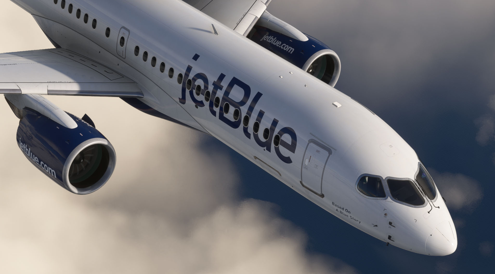 A flight simulation scene: Microsoft Flight Simulator Airbus A220