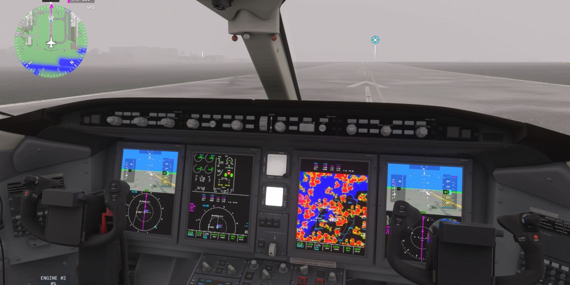 A flight simulation scene Microsoft Flight Simulator Bombardier Challenger 350
